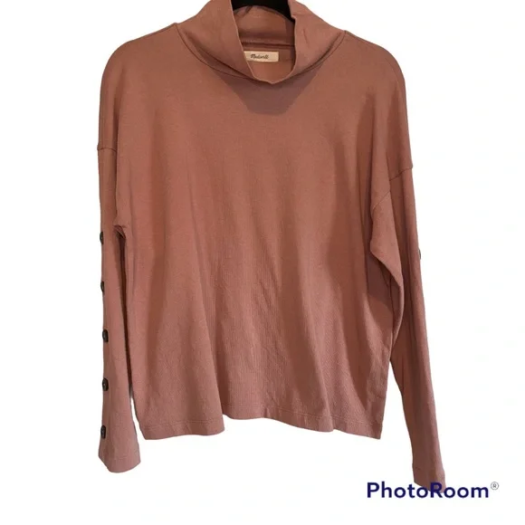 Madewell | EUC small light pink/peach button-sleeve turtleneck top - Picture 4 of 10